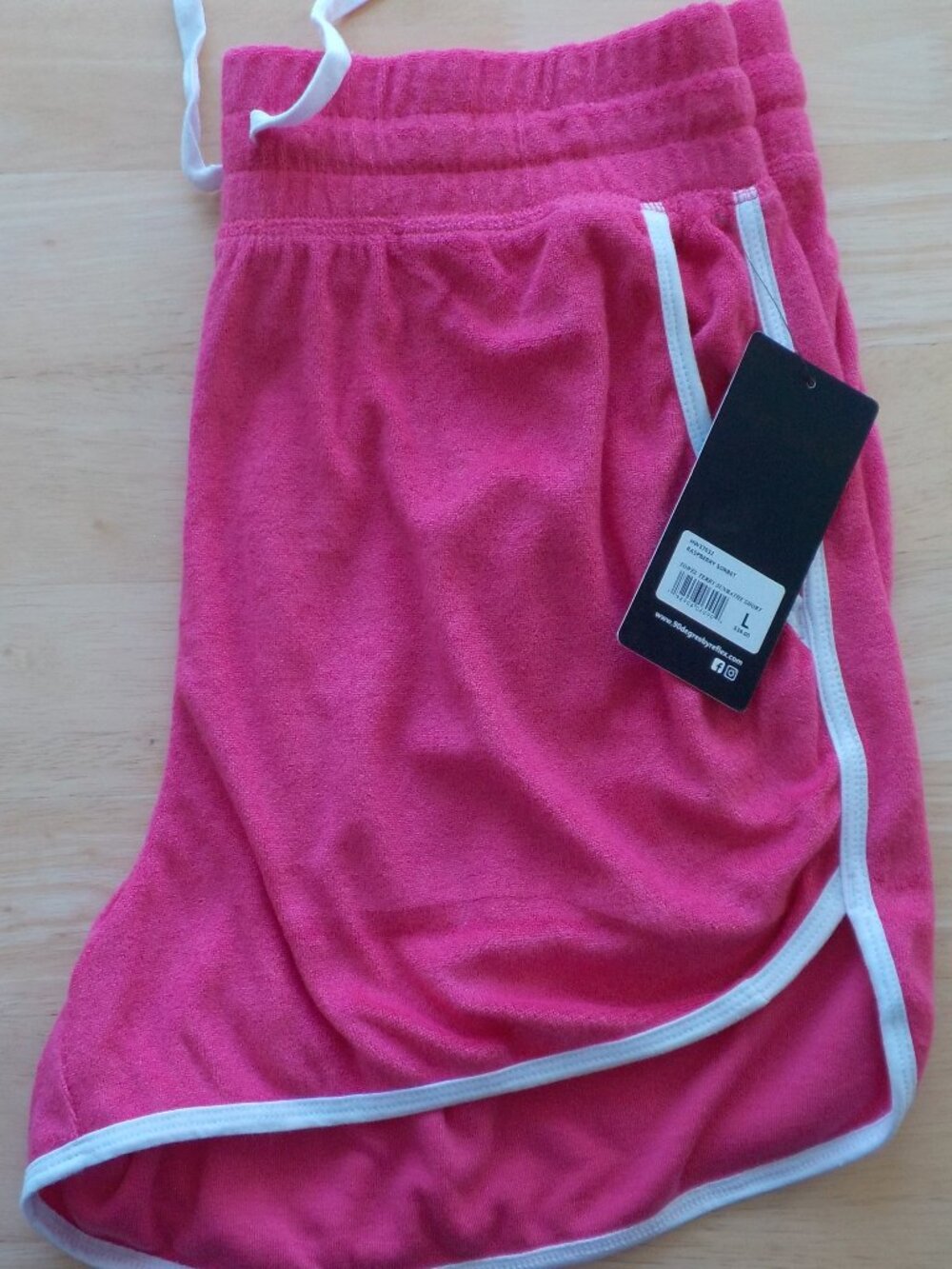 90 Degree Athletic Shorts - Large - Hot Pink Terry Pull-on Tie (814)